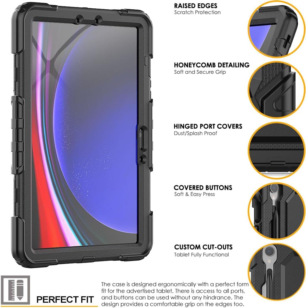 [UTILITY Case] Full Body Shockproof Case with Stand, Hand & Shoulder Strap for Samsung Galaxy Tab S9 FE 10.9" (SM-X510, SM-X516 Series)