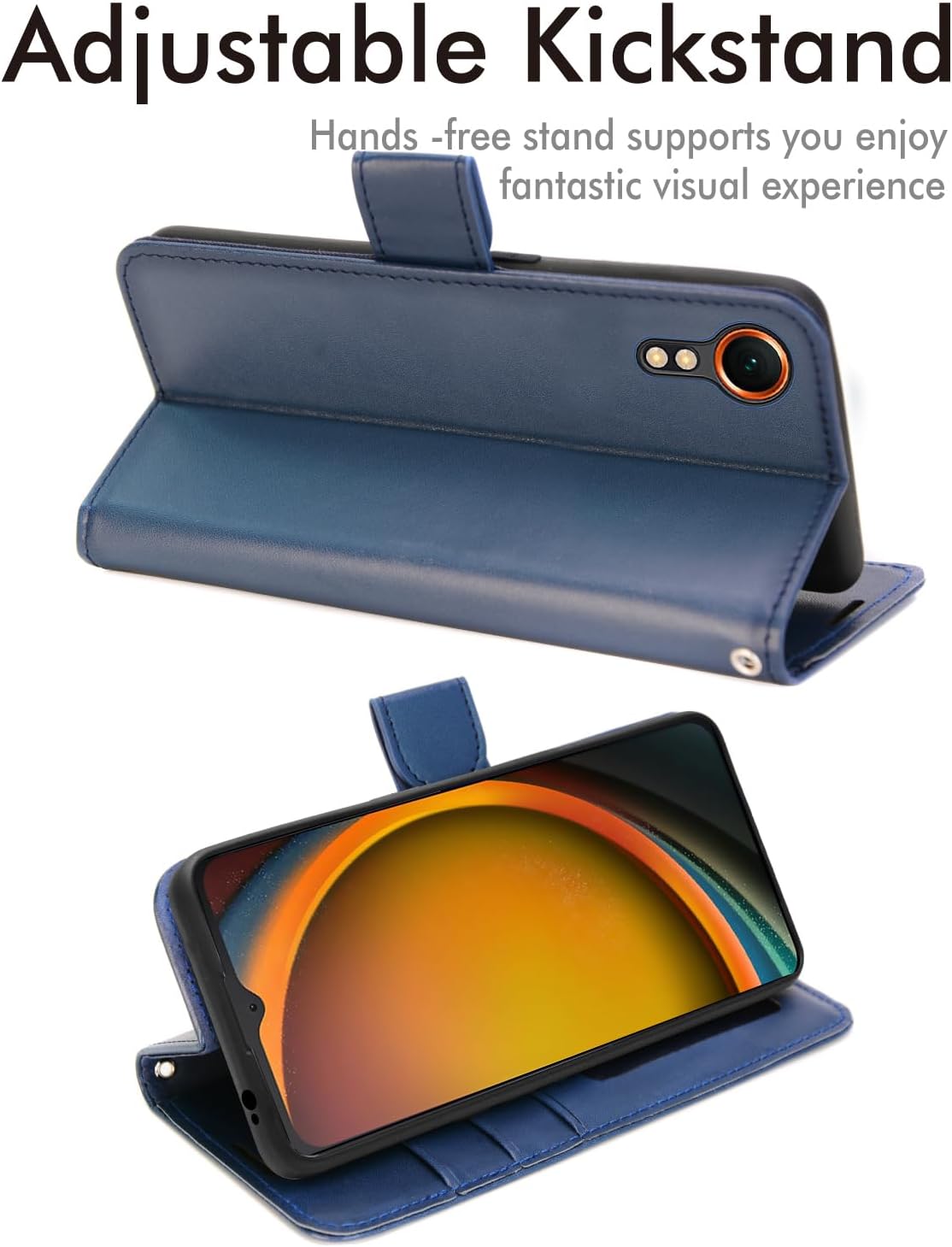 [Leather Wallet Case] Protective Cover with Cash & Card Holder, Stand and Wrist Strap For Samsung XCover 7 5G
