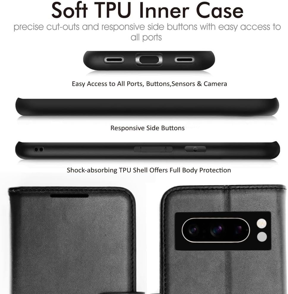 [Wallet Case] Protective Cover with Cash & Card Holder, Stand and Wrist Strap For Google Pixel 8 Pro