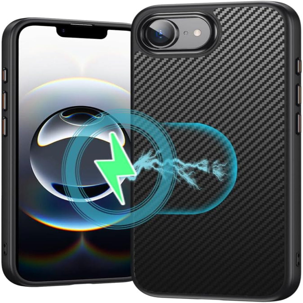 [Carbon Fibre Detail] iPhone 16e Ultra Magnetic Shockproof Slim Case with Tough Hard Back Compatible with MagSafe