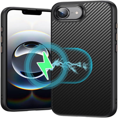 [Carbon Fibre Detail] iPhone 16e Ultra Magnetic Shockproof Slim Case with Tough Hard Back Compatible with MagSafe