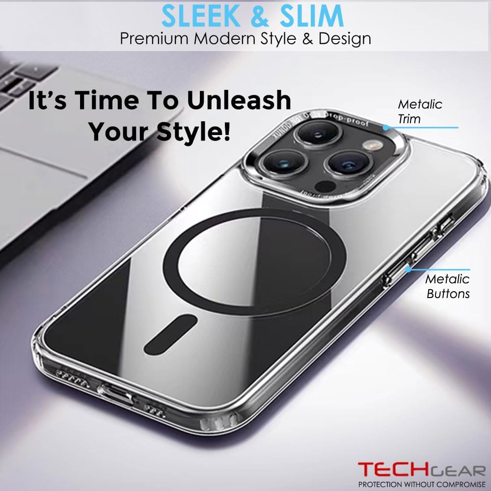 [Mag Fusion] Shockproof, Anti-Scratch, Slim & Light, Gel Bumper & Clear Hard Back Compatible with MagSafe Case Cover for iPhone 15 Pro Max 6.7"