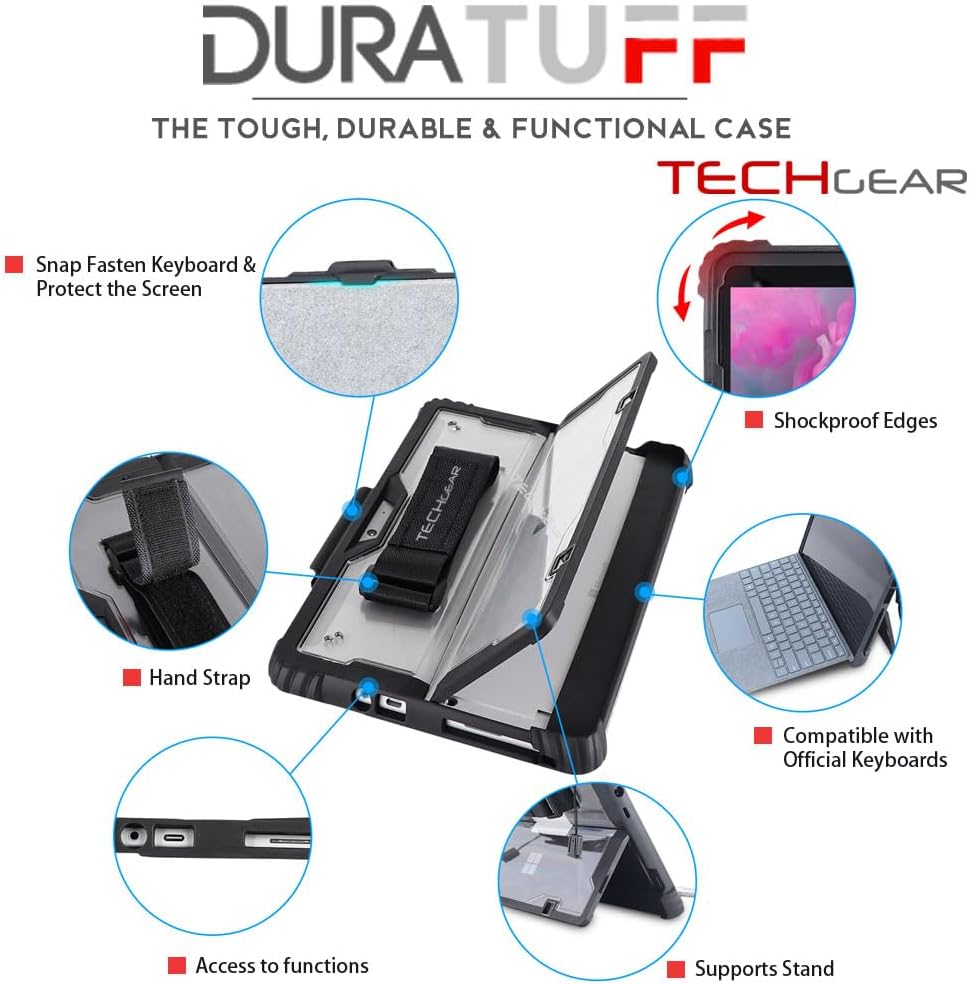 [DuraTUFF Case] Tough Rugged HEAVY DUTY Armour Shockproof Impact Case with Hand Strap, Shoulder Strap & Stand Cover for Microsoft Surface Go 4 3 2