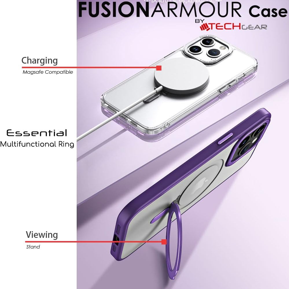 [Fusion Armour Ring] Premium Tough Protective Magnetic Ring Kickstand Case, MagSafe Case for iPhone 15 Pro Max 6.7"