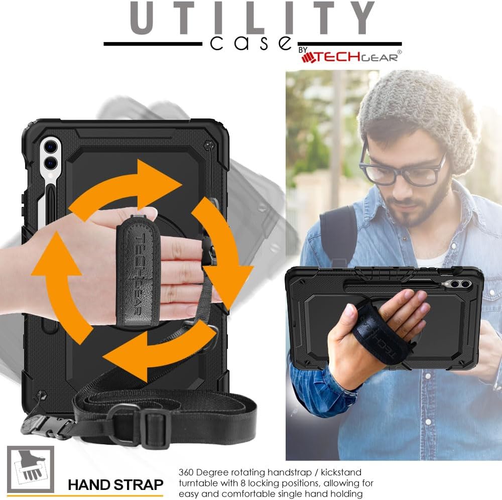 [UTILITY Case] Full Body Shockproof Case with Stand, Hand & Shoulder Strap for Samsung Galaxy Tab S9 FE Plus 12.4" (SM-X610 / SM-X616)