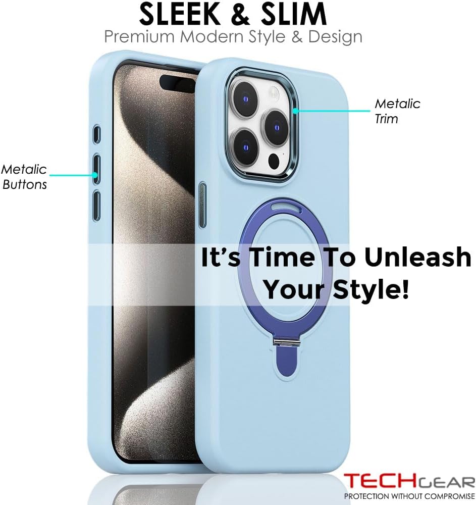 Premium Liquid Silicone Shockproof Anti-Scratch Magnetic Kickstand Case, Soft Microfibre Lining, Compatible with MagSafe Case for iPhone 15 Pro 6.1"