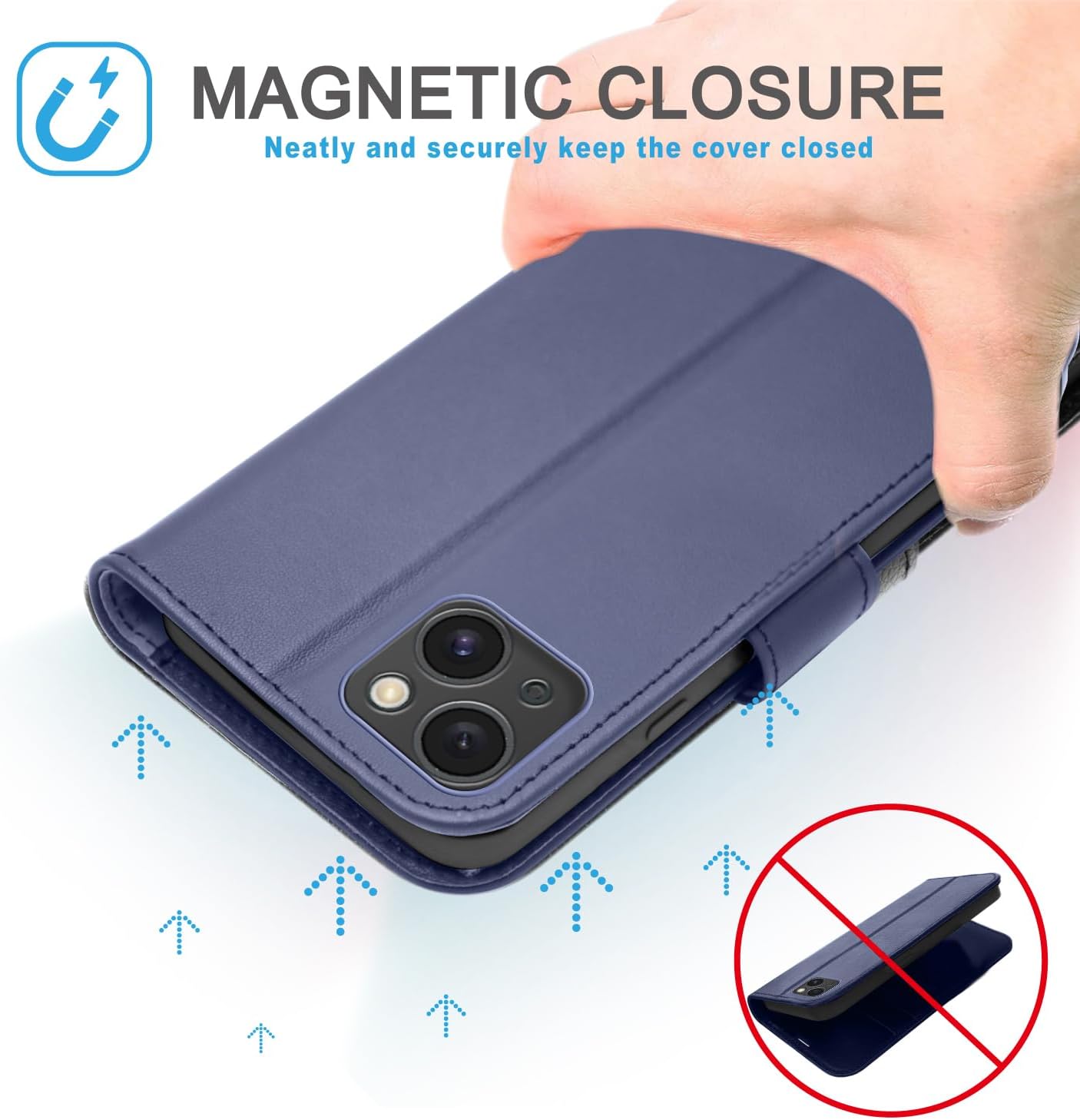 [Leather Wallet Case] Genuine Leather [RFID Blocking] Magnetic Flip Case with Card & Slots and Stand For iPhone 15 6.1"