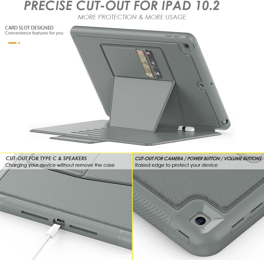 [Enduro Case] Tough Strong Magnetic & Flip Case [Auto Sleep/Wake] Cover with Multi-Angle Stand & Card Slot For Apple iPad 10.2" 2021-2019 9th-7th Gen