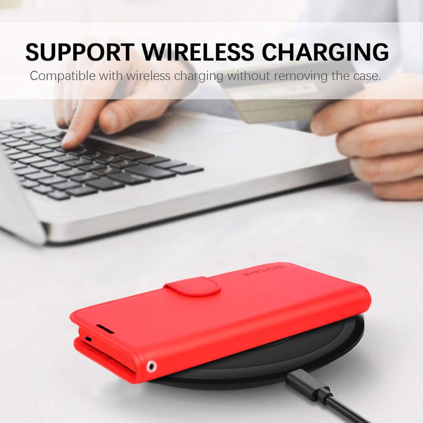 [Wallet Case] Protective Cover with Cash & Card Holder, Stand and Wrist Strap For Samsung Galaxy S24 Plus