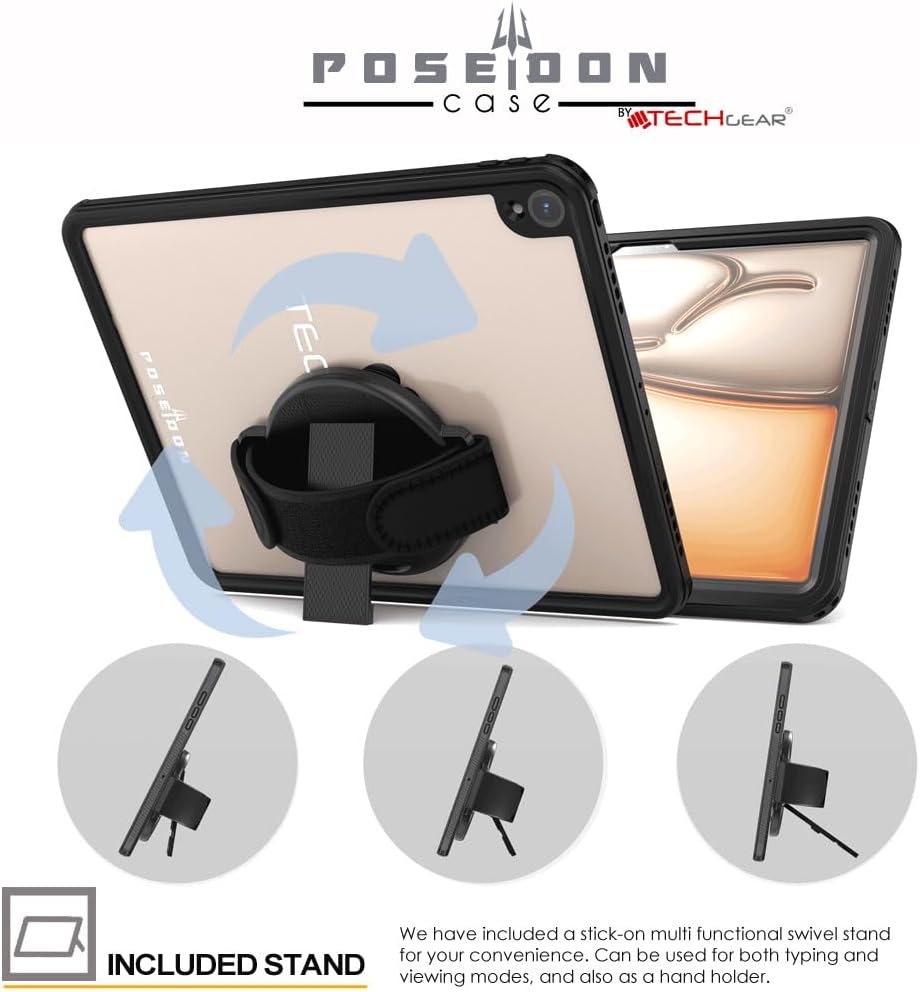 TECHGEAR Poseidon Waterproof Case for iPad Air 13-inch (2026 M4 / 2025 M3 / 2024 M2) IP68 Rugged Shockproof Tablet Case with Screen Protector, Stand, Shoulder Strap & Hand Strap – Heavy Duty Outdoor & Business Protection