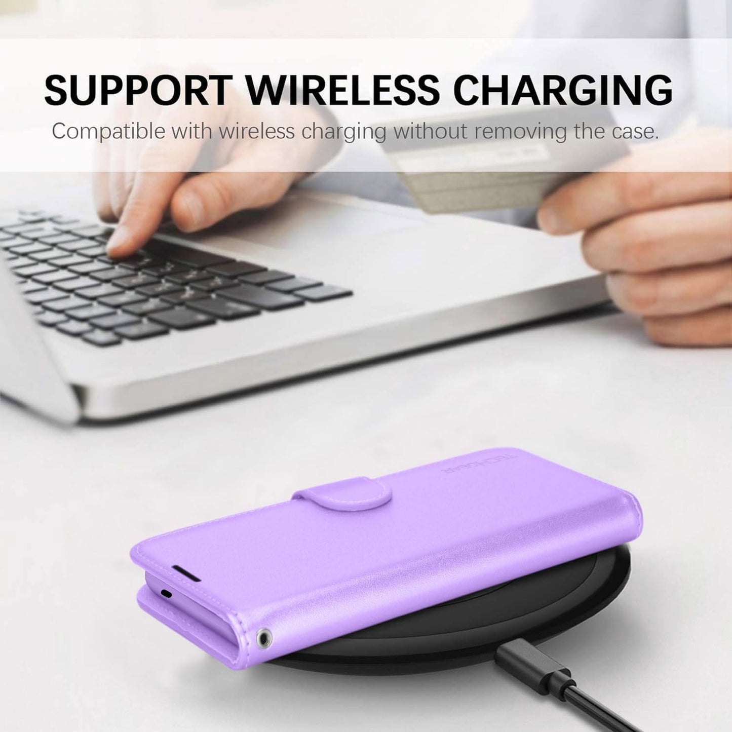 [Wallet Case] Protective Cover with Cash & Card Holder, Stand and Wrist Strap For Samsung Galaxy S24 Plus