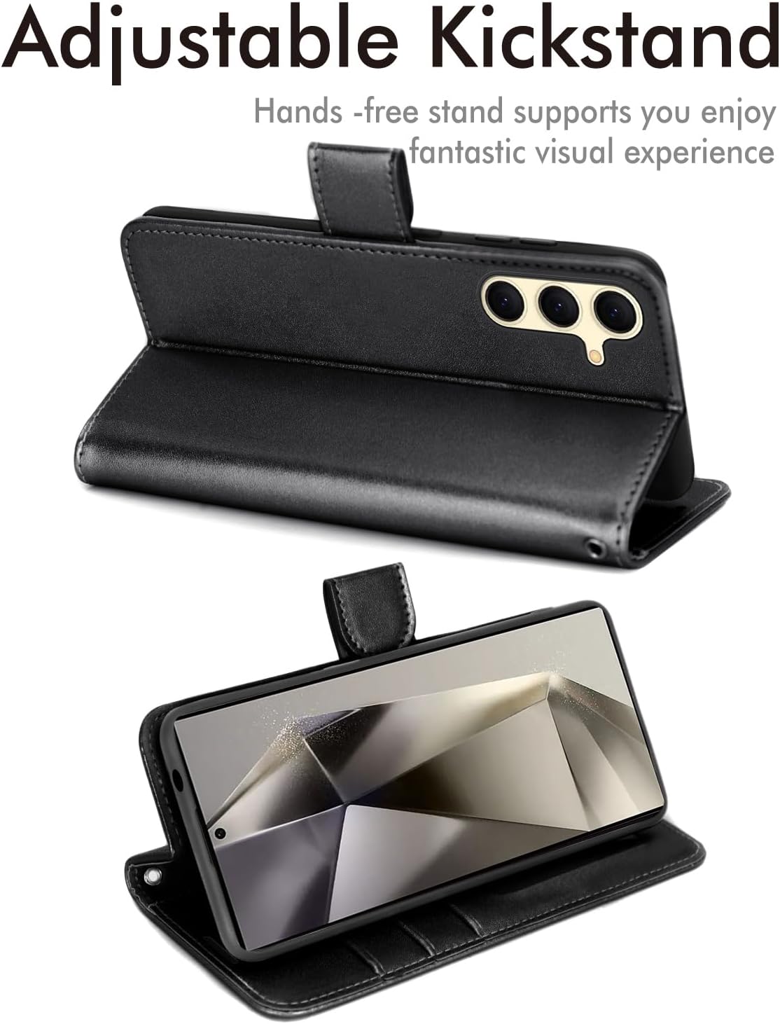 [Leather Wallet Case] Protective Cover with Cash & Card Holder, Stand and Wrist Strap For Samsung Galaxy S24 5G