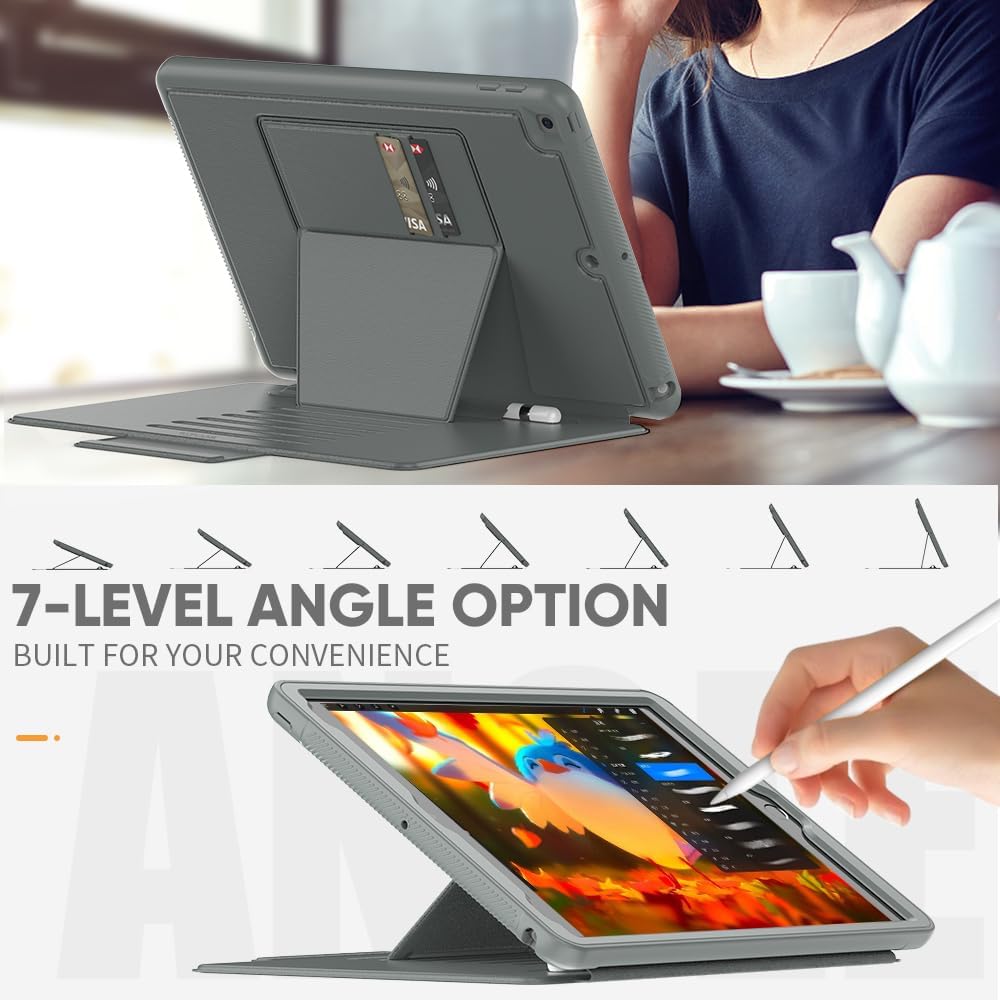 [Enduro Case] Tough Strong Magnetic & Flip Case [Auto Sleep/Wake] Cover with Multi-Angle Stand & Card Slot For Apple iPad 10.2" 2021-2019 9th-7th Gen