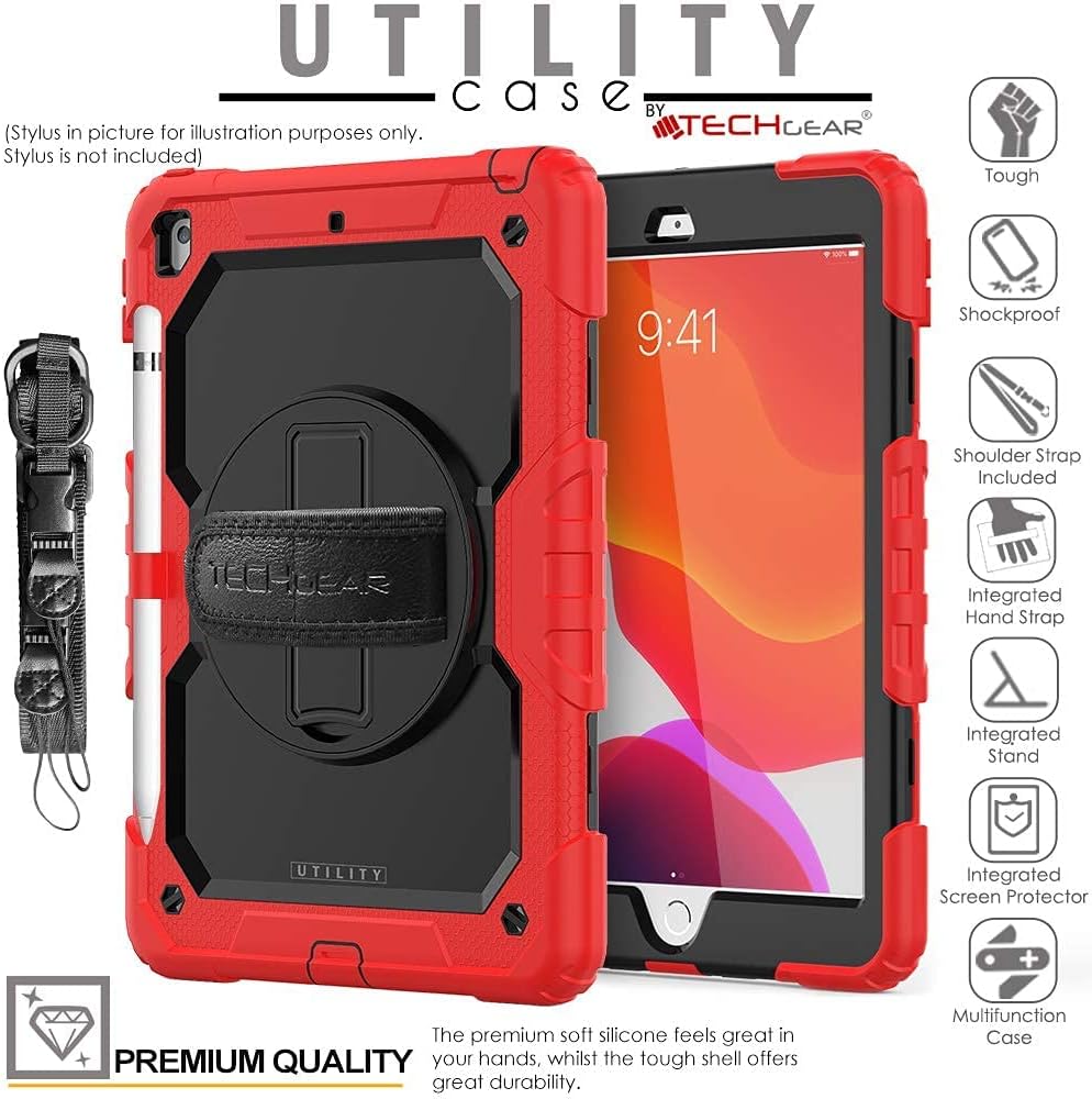[UTILITY Case] Full Body Shockproof Case with Stand, Hand & Shoulder Strap for Apple iPad 10.2" 2021 - 2019 [9th/8th/7th Generation]