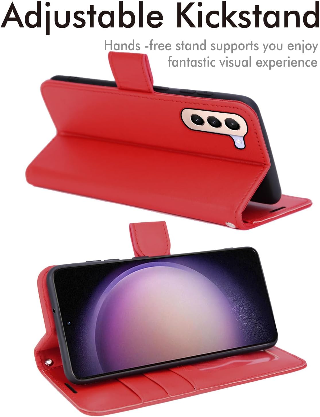 [Leather Wallet Case] Protective Cover with Cash & Card Holder, Stand and Wrist Strap For Samsung Galaxy S24 5G
