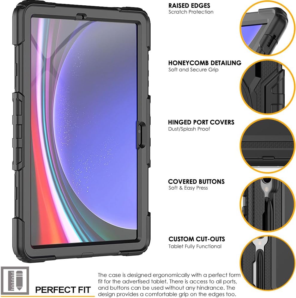 [UTILITY Case] Full Body Shockproof Case with Stand, Hand & Shoulder Strap for Samsung Galaxy Tab S9 Plus 12.4" (SM-X810, SM-X816 Series)