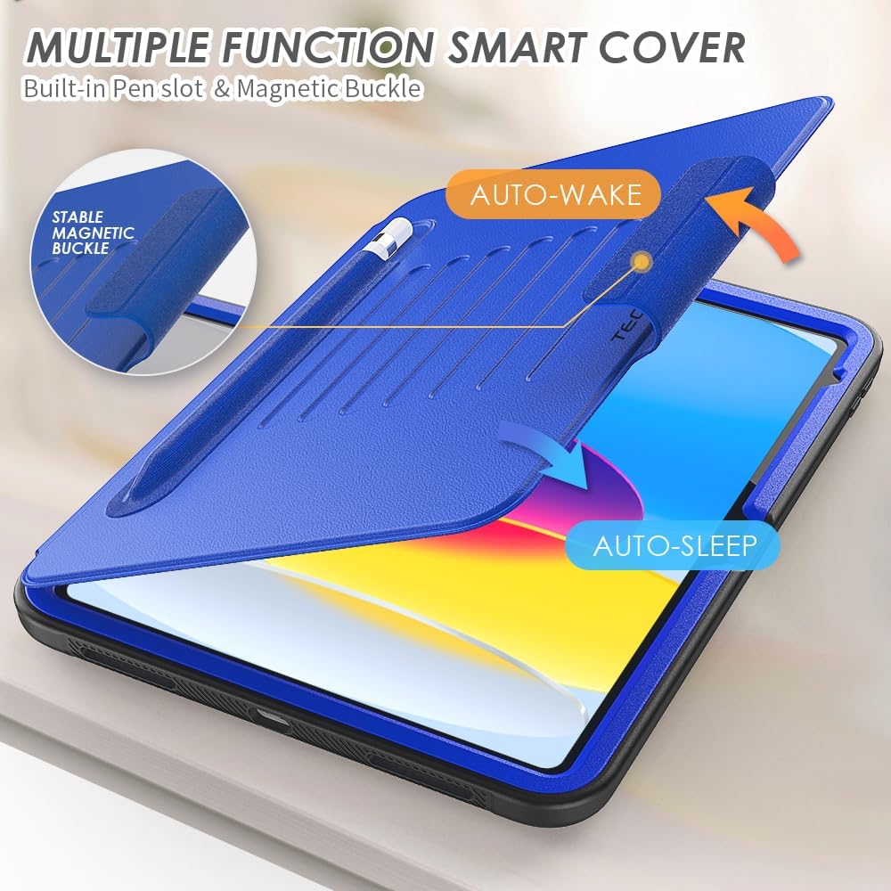 [Enduro Case] Tough Strong Magnetic & Flip Case [Auto Sleep/Wake] Cover with Multi-Angle Stand & Card Slot For Apple iPad 11th & 10th Generation, iPad 2025 / 2022