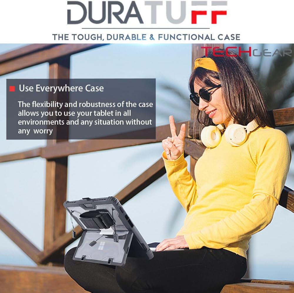 [DuraTUFF Case] Tough Rugged HEAVY DUTY Armour Shockproof Impact Case with Hand Strap, Shoulder Strap & Stand Cover for Microsoft Surface Pro 9