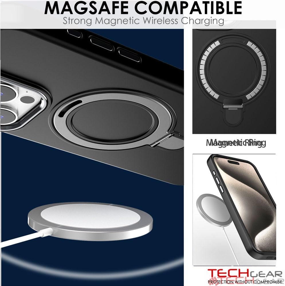 Premium Liquid Silicone Shockproof Anti-Scratch Magnetic Kickstand Case, Soft Microfibre Lining, Compatible with MagSafe Case for iPhone 15 Pro 6.1"