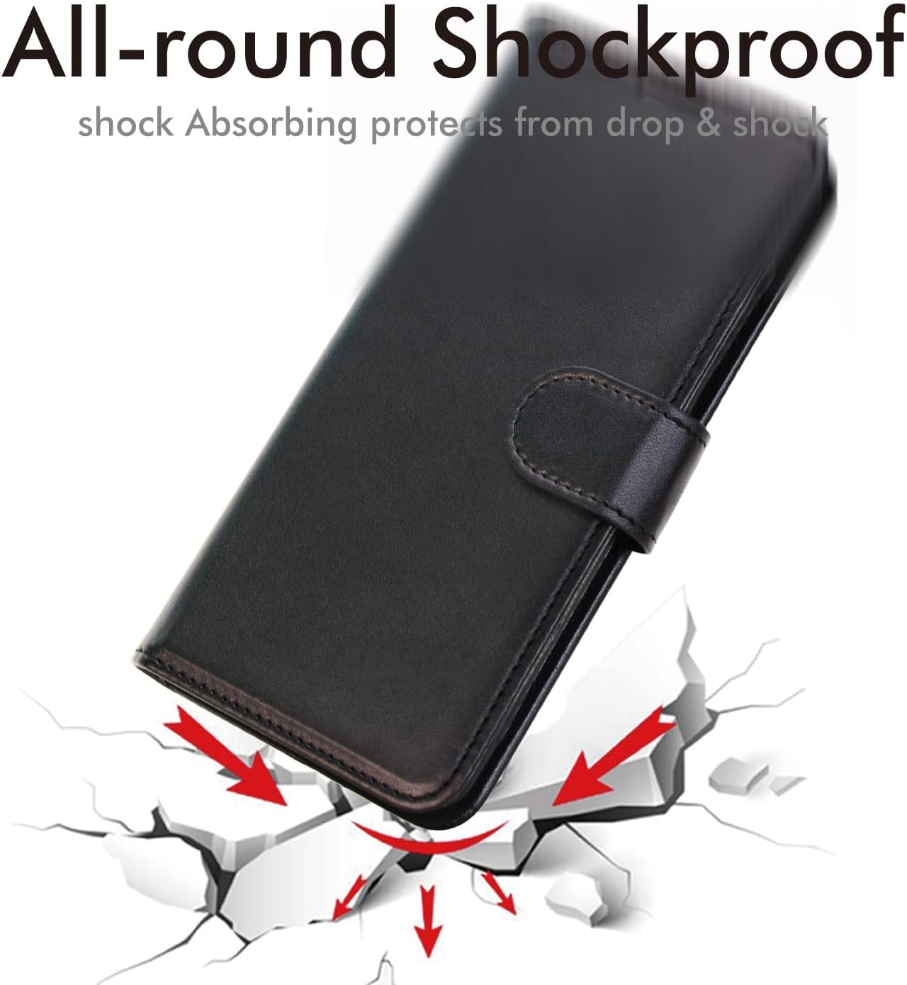 [Leather Wallet Case] Protective Cover with Cash & Card Holder, Stand and Wrist Strap For Samsung Galaxy S24 5G