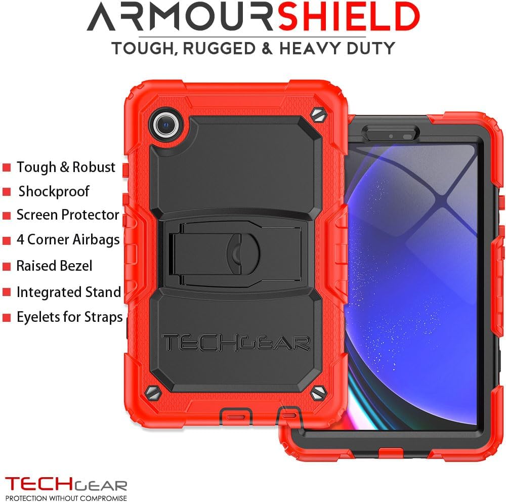 [ArmourSHIELD Case] Full Body Tough Rugged Case with Folding Stand & Screen Protector For Samsung Galaxy Tab A9 8.7" (SM-X110 / SM-X115)