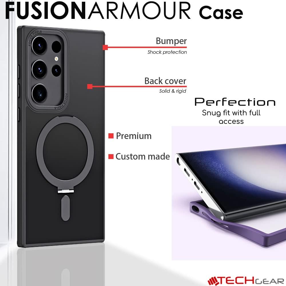 [Fusion Armour Ring] Premium Tough Protective Magnetic Ring Kickstand Case, MagSafe Case for Samsung Galaxy S24 Ultra
