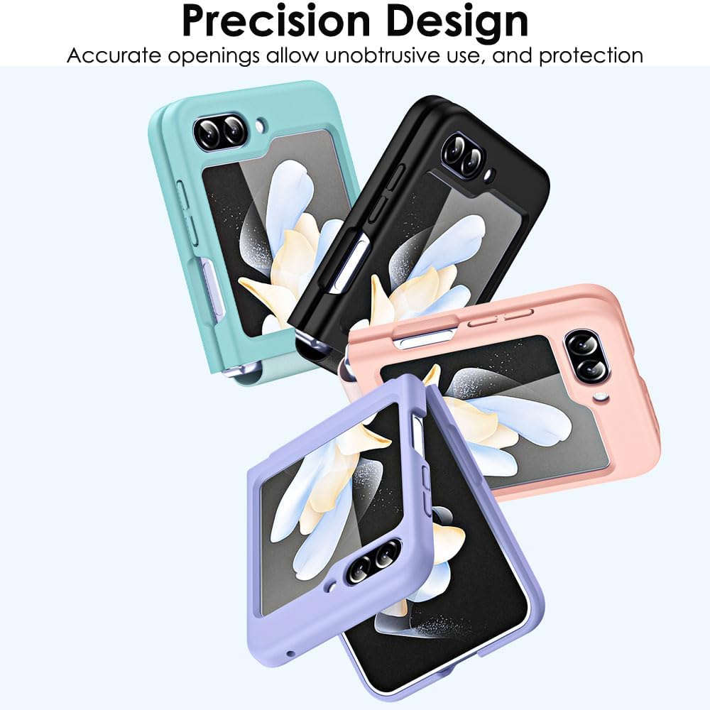 Samsung Galaxy Z Flip 5 Screen Protector Case, Z Flip 5 Case with Stylish Leather Hinge & Metal Trim, Hard PC Shockproof [Screen Protector] Case