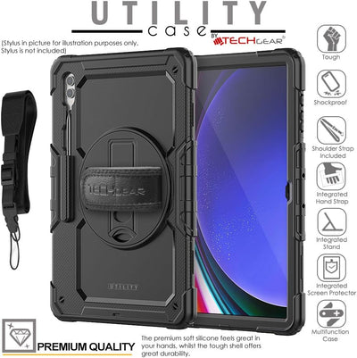 [UTILITY Case] Full Body Shockproof Case with Stand, Hand & Shoulder Strap for Samsung Galaxy Tab S9 Ultra (SM-X910, SM-X916 Series)