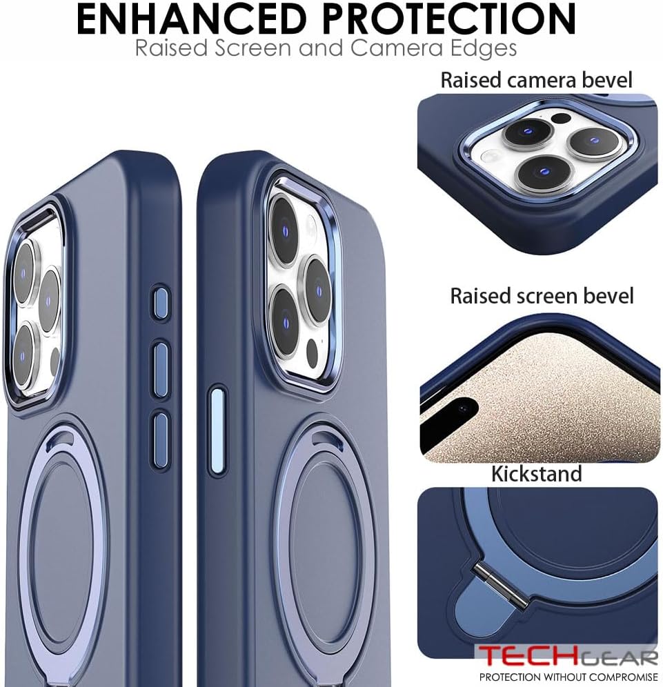 Premium Liquid Silicone Shockproof Anti-Scratch Magnetic Kickstand Case, Soft Microfibre Lining, Compatible with MagSafe Case for iPhone 15 Pro 6.1"