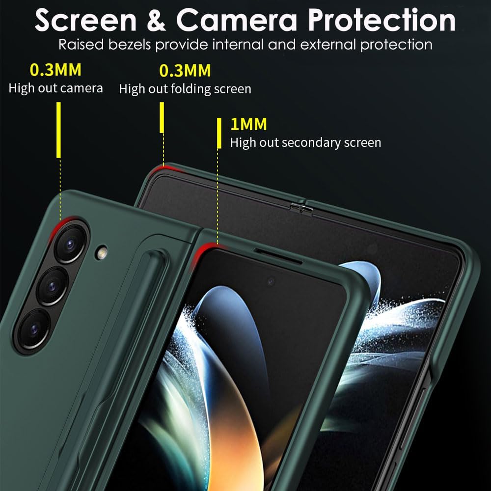 Samsung Galaxy Z Fold 5 Phone Case, [Interchangeable S-Pen Holder / Kickstand] [Front Screen Frame] Ultra-thin Hard PC Bumper Full Protective Cover