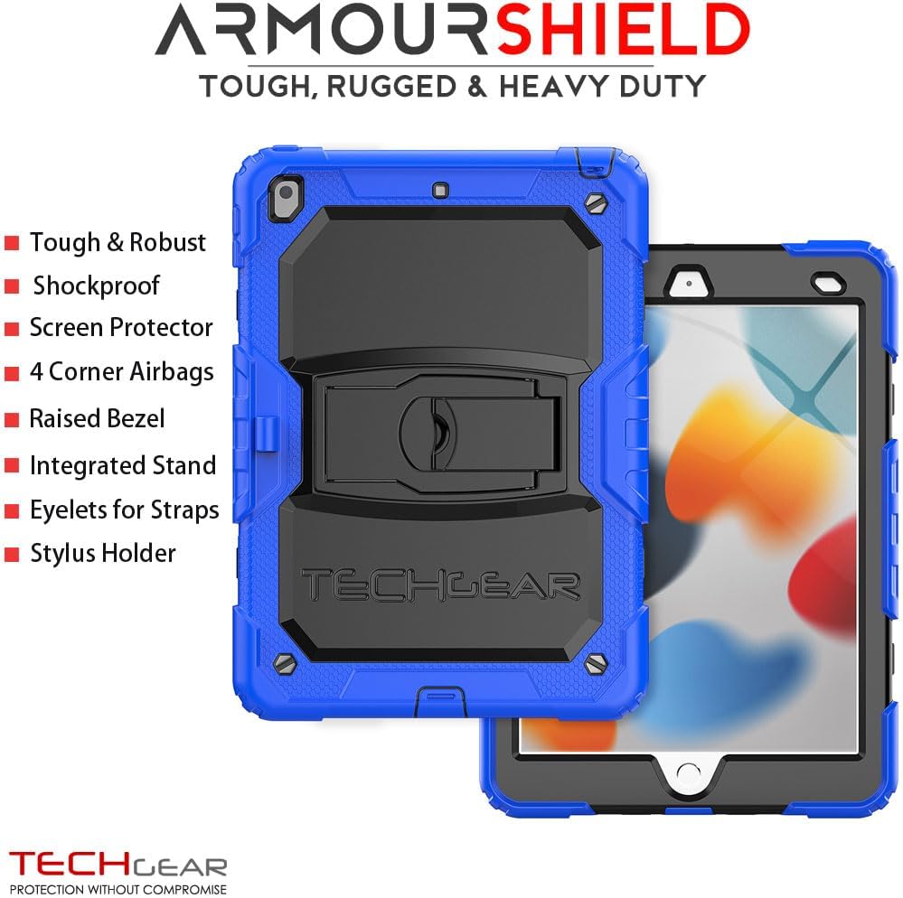 [ArmourSHIELD Case] Full Body Tough Rugged Case with Folding Stand & Screen Protector For Apple iPad 10.2" 2021/2020/2019 [9th/8th/7th Generation]