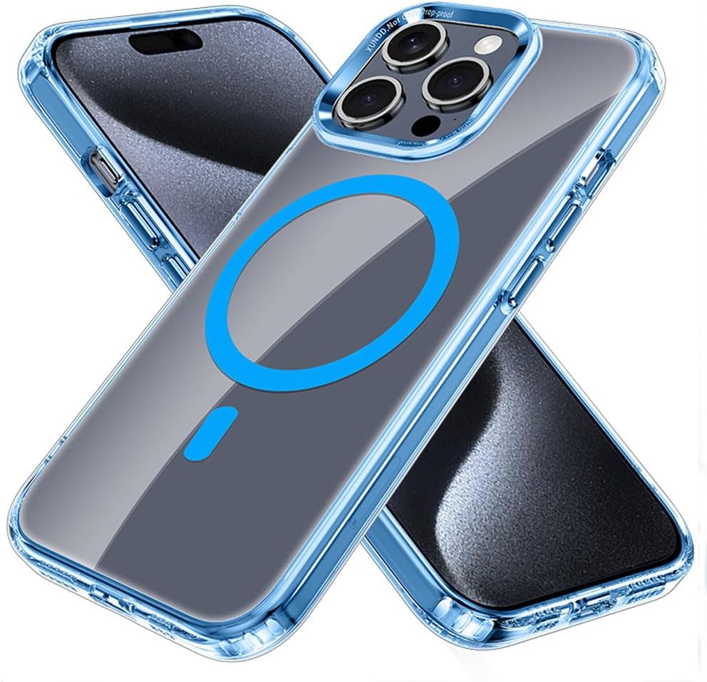 [Mag Fusion] Shockproof, Anti-Scratch, Slim & Light, Gel Bumper & Clear Hard Back Compatible with MagSafe Case Cover for iPhone 15 Pro Max 6.7"