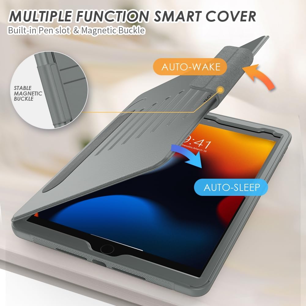 [Enduro Case] Tough Strong Magnetic & Flip Case [Auto Sleep/Wake] Cover with Multi-Angle Stand & Card Slot For Apple iPad 10.2" 2021-2019 9th-7th Gen
