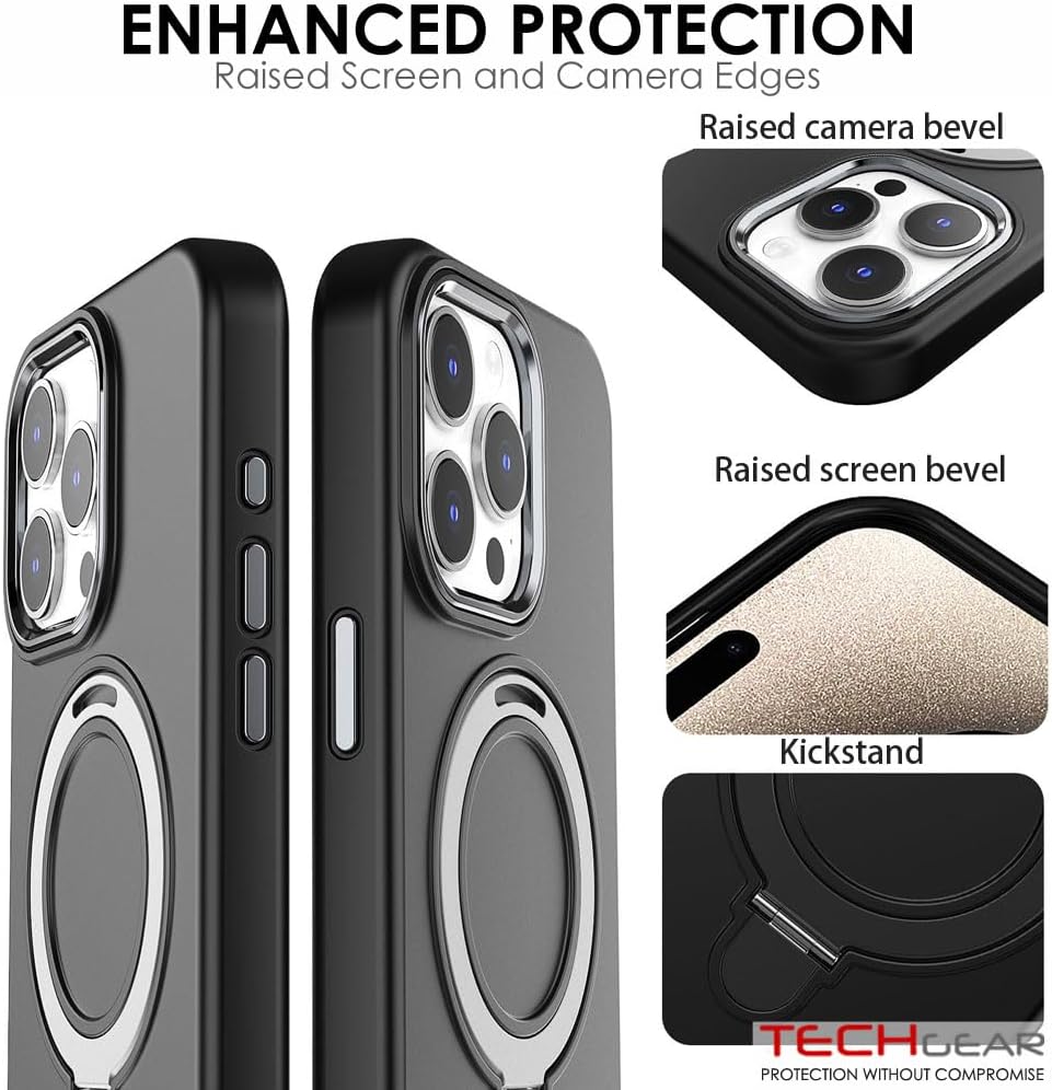 Premium Liquid Silicone Shockproof Anti-Scratch Magnetic Kickstand Case, Soft Microfibre Lining, Compatible with MagSafe Case for iPhone 15 Pro 6.1"