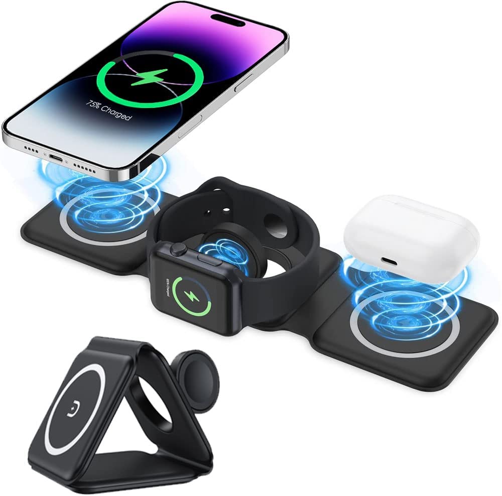 3 in 1 Wireless Charger Pad Station, Fast Magnetic Charger Stand