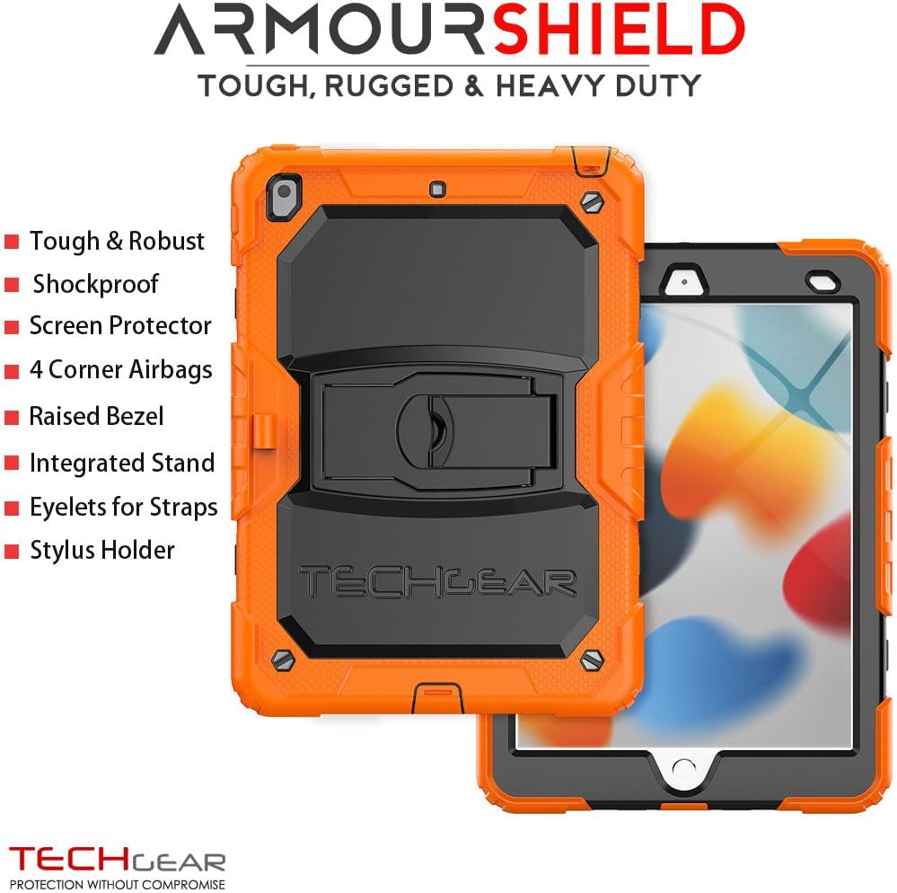 [ArmourSHIELD Case] Full Body Tough Rugged Case with Folding Stand & Screen Protector For Apple iPad 10.2" 2021/2020/2019 [9th/8th/7th Generation]