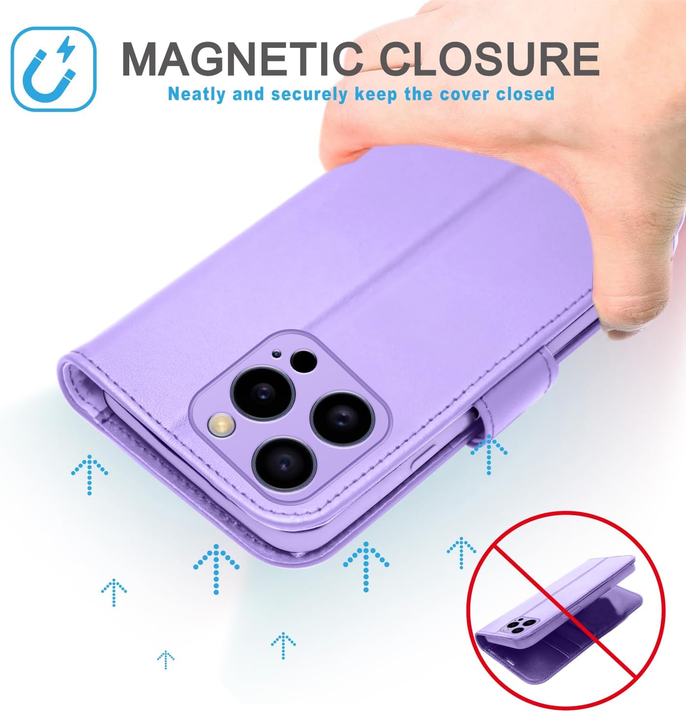 [Leather Wallet Case] Genuine Leather [RFID Blocking] Magnetic Flip Case with Card & Slots and Stand For iPhone 15 Pro