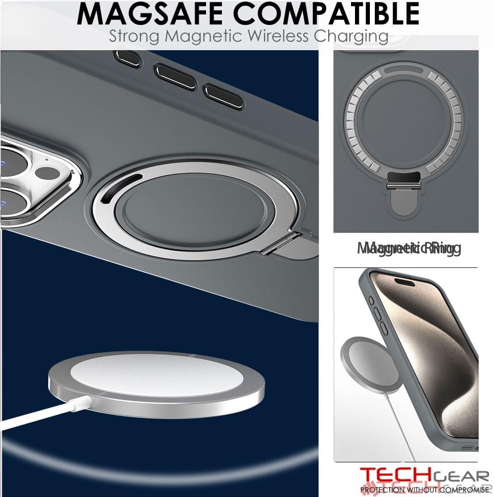 Premium Liquid Silicone Shockproof Anti-Scratch Magnetic Kickstand Case, Soft Microfibre Lining, Compatible with MagSafe Case for iPhone 15 Pro 6.1"