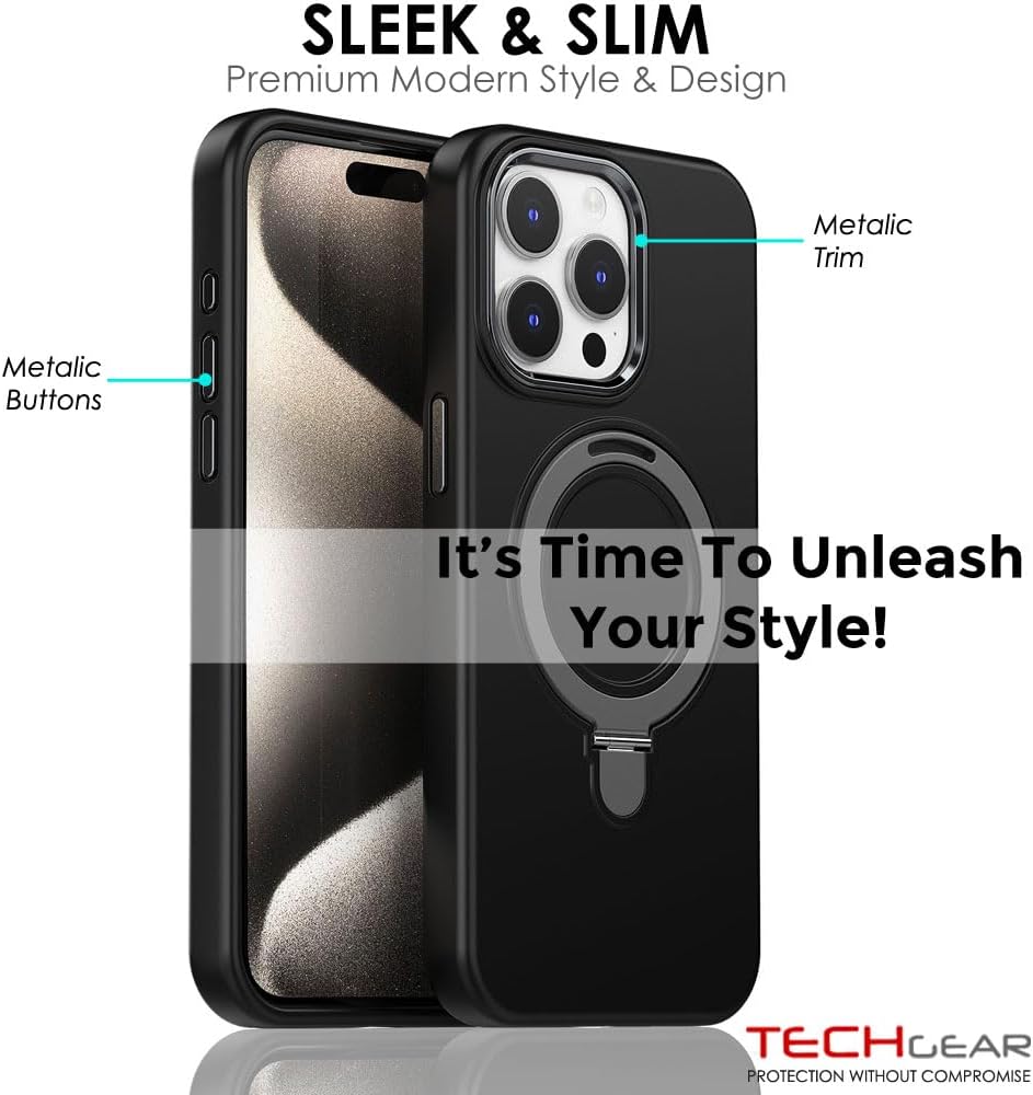 Premium Liquid Silicone Shockproof Anti-Scratch Magnetic Kickstand Case, Soft Microfibre Lining, Compatible with MagSafe Case for iPhone 15 Pro 6.1"
