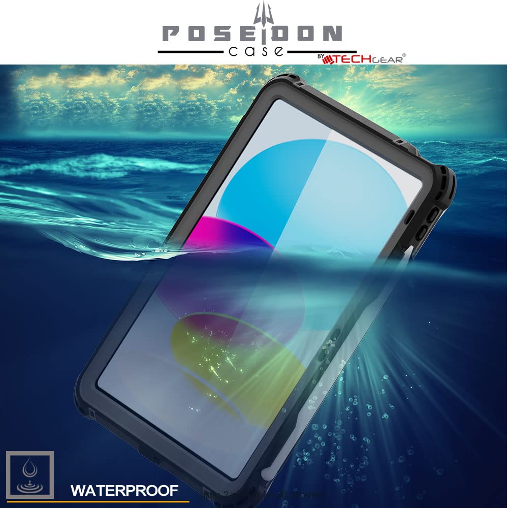 TECHGEAR iPad A16 Waterproof Case 11th Generation (11" / 2025) & iPad 10th Gen 10.9 inch – Poseidon Rugged Shockproof Cover with Screen Protector, Stand, Shoulder & Hand Strap
