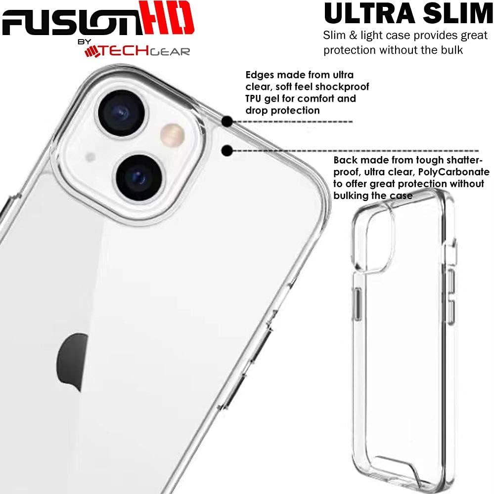 [Fusion HD Case] Shockproof Fused Gel Bumper & Hard Back Slim Clear Cover for iPhone 13 Mini