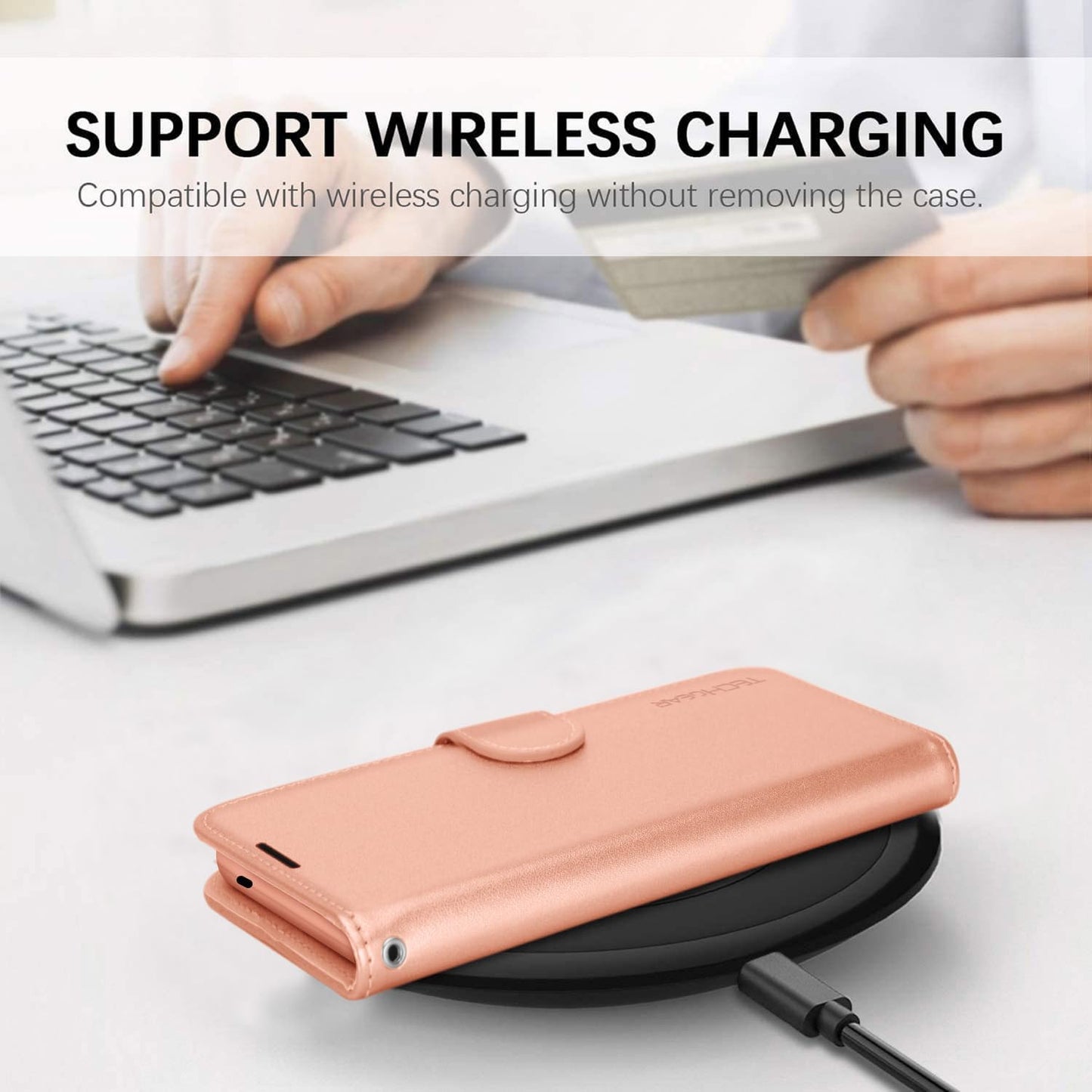 [Wallet Case] Protective Cover with Cash & Card Holder, Stand and Wrist Strap For Samsung Galaxy S24 Plus