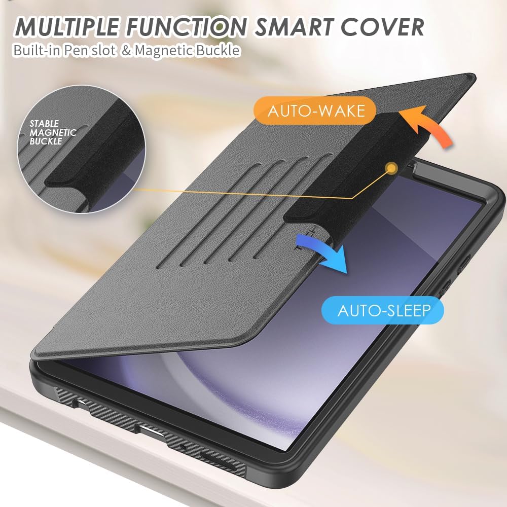 [Enduro Case] Tough Strong Magnetic & Flip Case [Auto Sleep/Wake] Cover with Multi-Angle Stand & Card Slot For Samsung Tab A9 8.7" (SM-X110 / X115)
