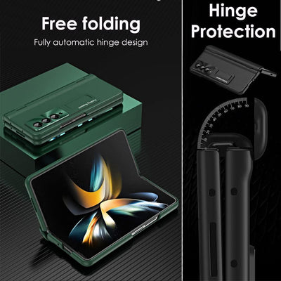 Samsung Galaxy Z Fold 5 Case Screen Protector Phone Case with Hinge Protection, Leather Fit Cover with Built-in Glass Screen Protector & Kickstand