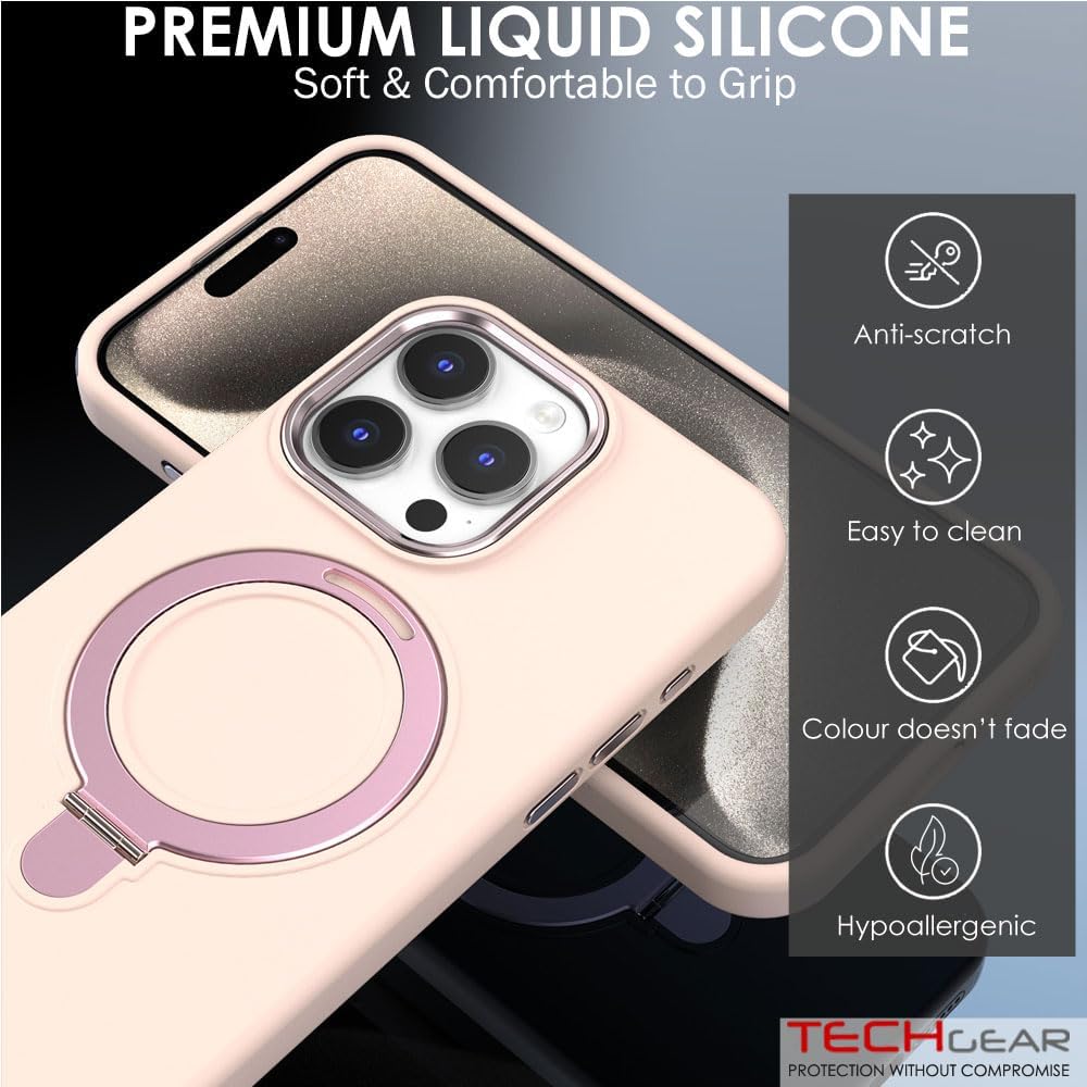 Premium Liquid Silicone Shockproof Anti-Scratch Magnetic Kickstand Case, Soft Microfibre Lining, Compatible with MagSafe Case for iPhone 15 Pro 6.1"