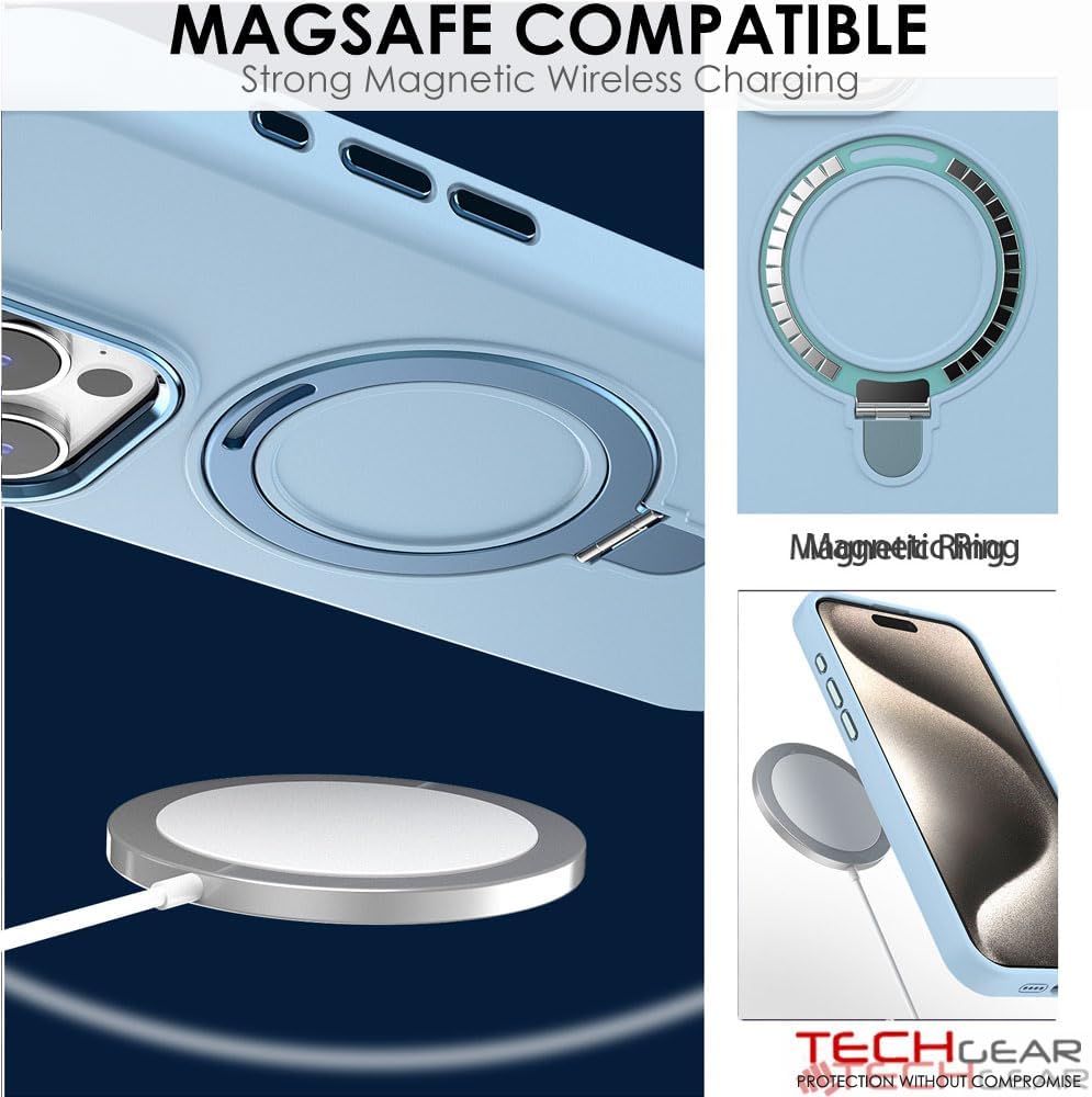 Premium Liquid Silicone Shockproof Anti-Scratch Magnetic Kickstand Case, Soft Microfibre Lining, Compatible with MagSafe Case for iPhone 15 Pro 6.1"