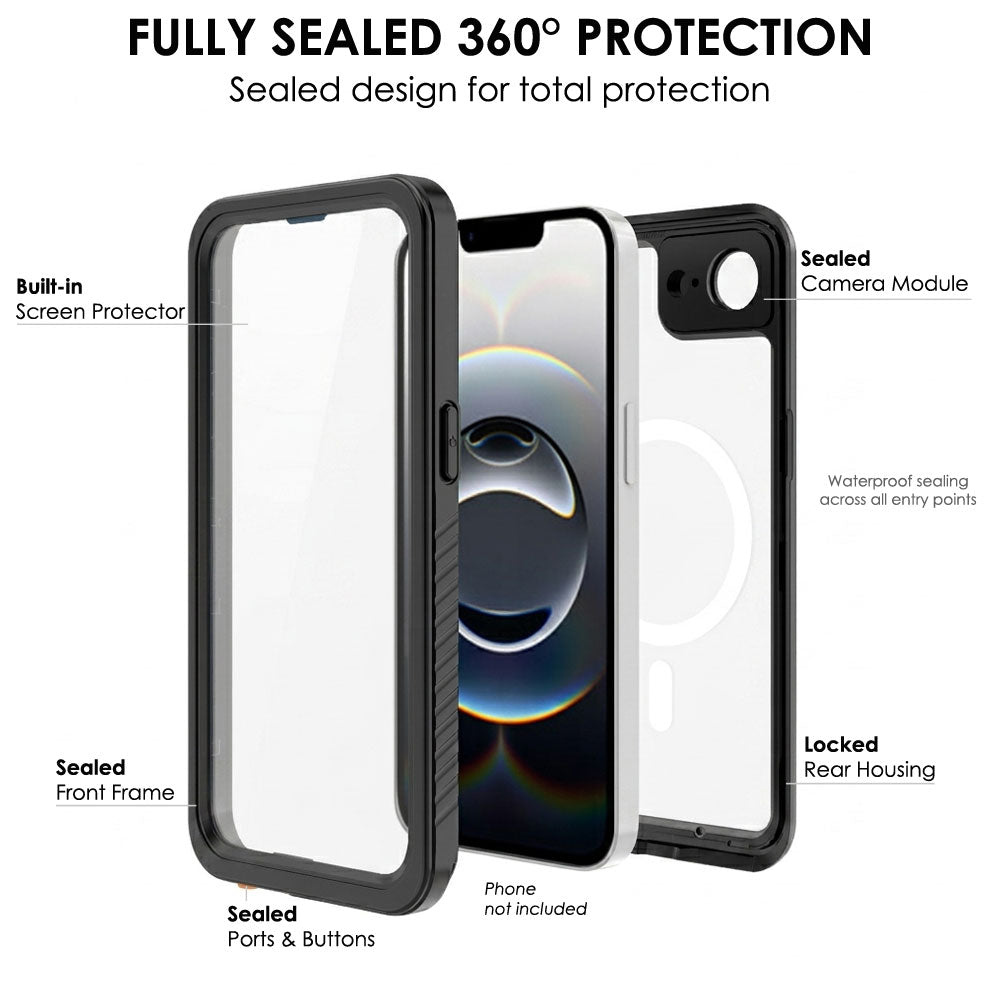TECHGEAR Waterproof Magnetic Case for iPhone 17e & iPhone 16e 6.1" – IP68 Shockproof 360° Full Body Sealed Cover with Built-In Screen Protector