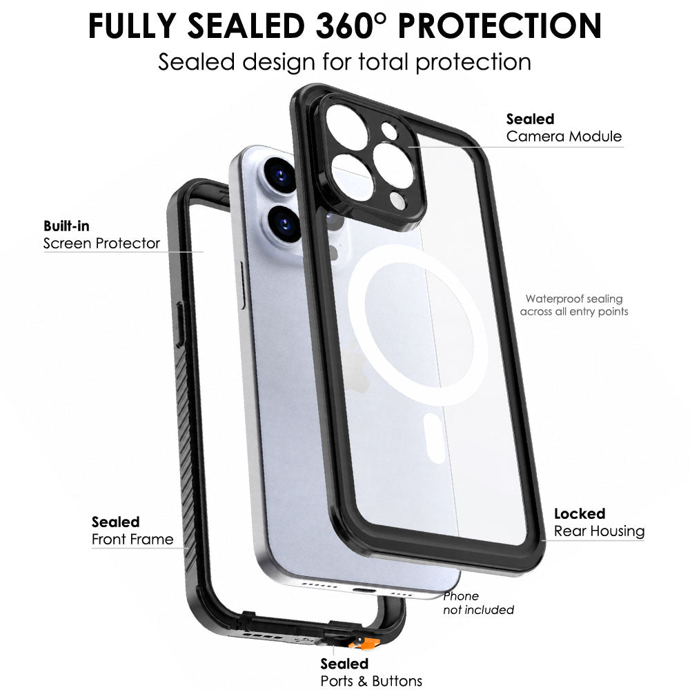TECHGEAR Waterproof MagSafe Charging Case for iPhone 15 6.1" – IP68 Shockproof 360° Full Body Sealed Cover with Built-In Screen Protector