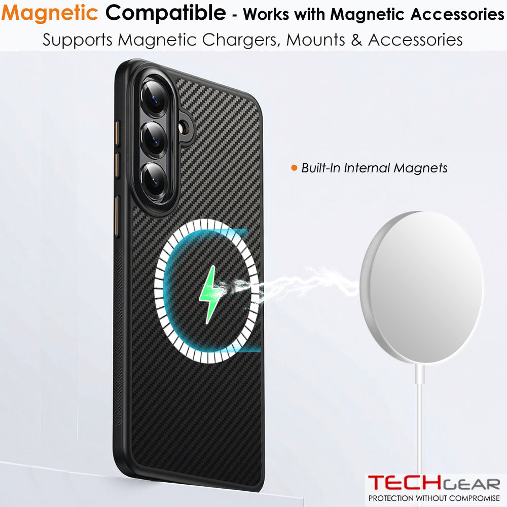 TECHGEAR Carbon Fibre Case for Samsung Galaxy S26 - Magnetic Slim Shockproof Hard Back Cover, Wireless Charging Compatible