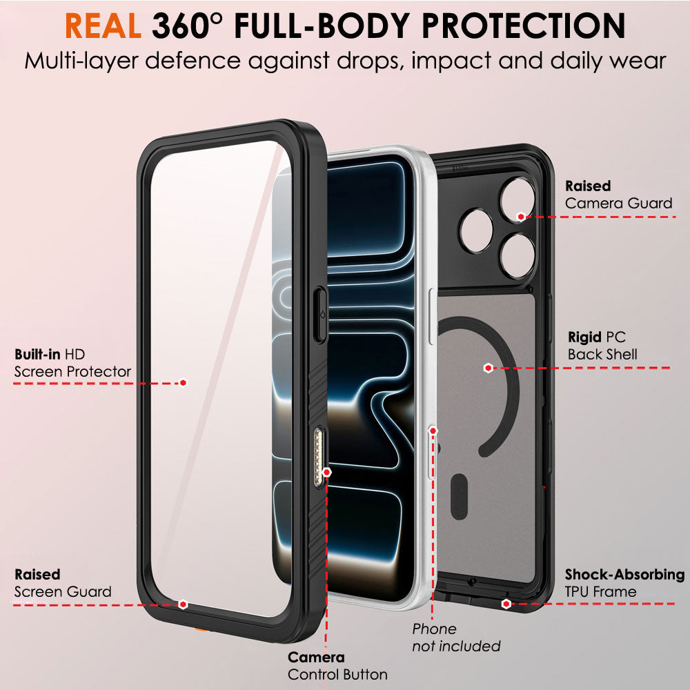 TECHGEAR Waterproof MagSafe Charging Case for iPhone 17 Pro 6.3" – IP68 Shockproof 360° Full Body Sealed Cover with Built-In Screen Protector